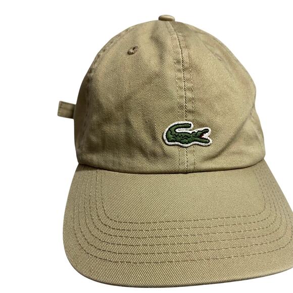 Lacoste Baseball Cap Beige Adjustable Strapback Hat Green Crocodile Logo - Picture 1 of 9